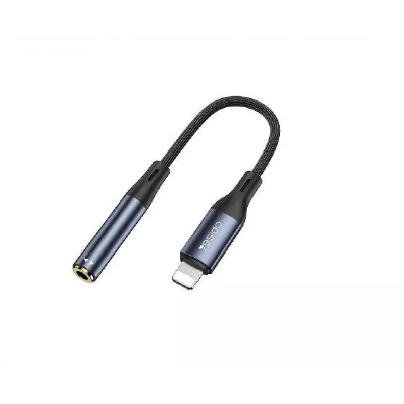 YESIDO Cable adaptador de audio Lightning a 3,5 mm YAU37, nailon trenzado, aleación de aluminio, negro, 12 cm