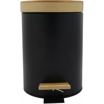 Zeller 18910 cubo de pedal con cierre suave y tapa de bambú 3L, negro mate