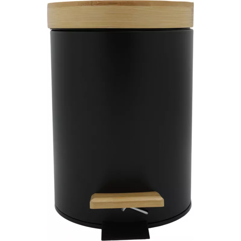 Zeller 18910 cubo de pedal con cierre suave y tapa de bambú 3L, negro mate