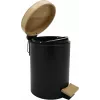 Zeller 18910 cubo de pedal con cierre suave y tapa de bambú 3L, negro mate