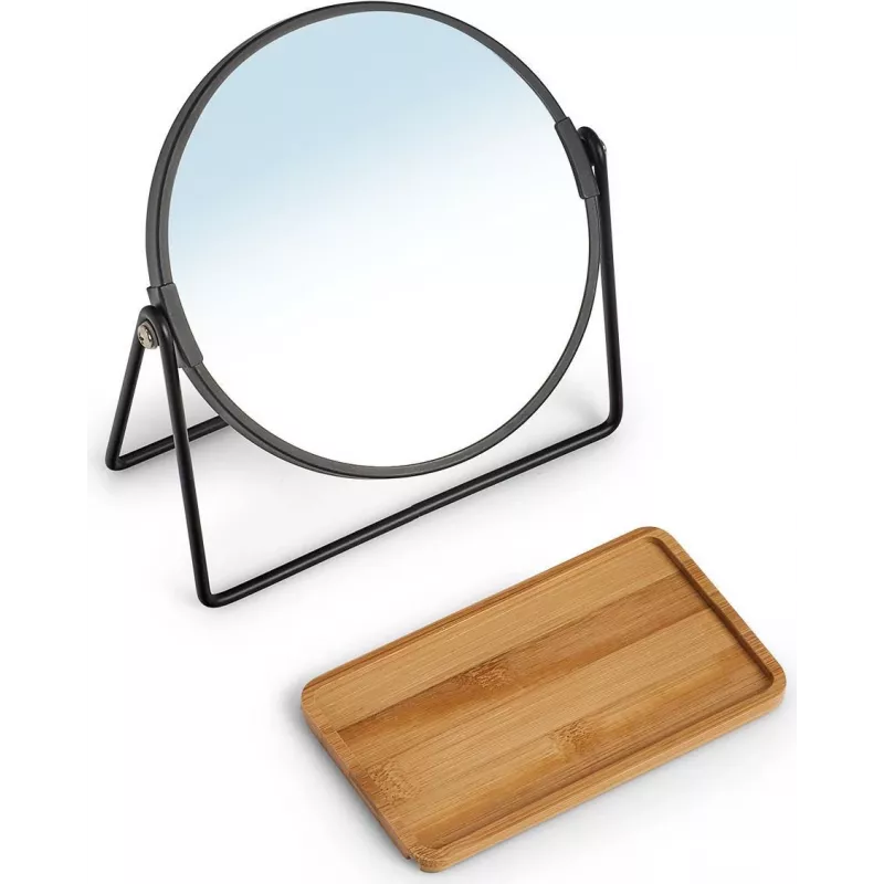 Zeller Present 18738 Espejo de maquillaje redondo de pie, negro