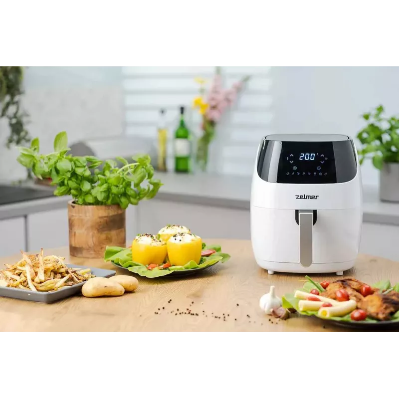 Zelmer ZAF5501W freidora de aire sin aceite, 5L, 1500W, panel táctil digital, blanca