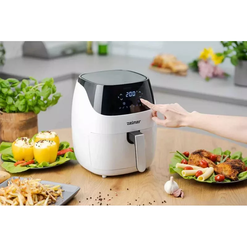Zelmer ZAF5501W freidora de aire sin aceite, 5L, 1500W, panel táctil digital, blanca