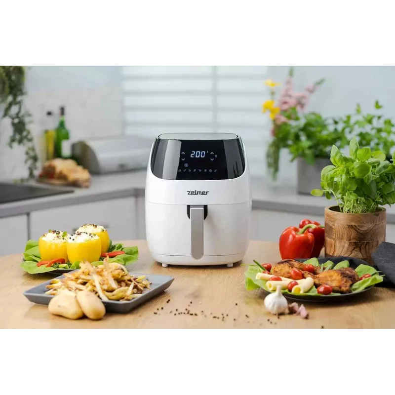 Zelmer ZAF5501W freidora de aire sin aceite, 5L, 1500W, panel táctil digital, blanca