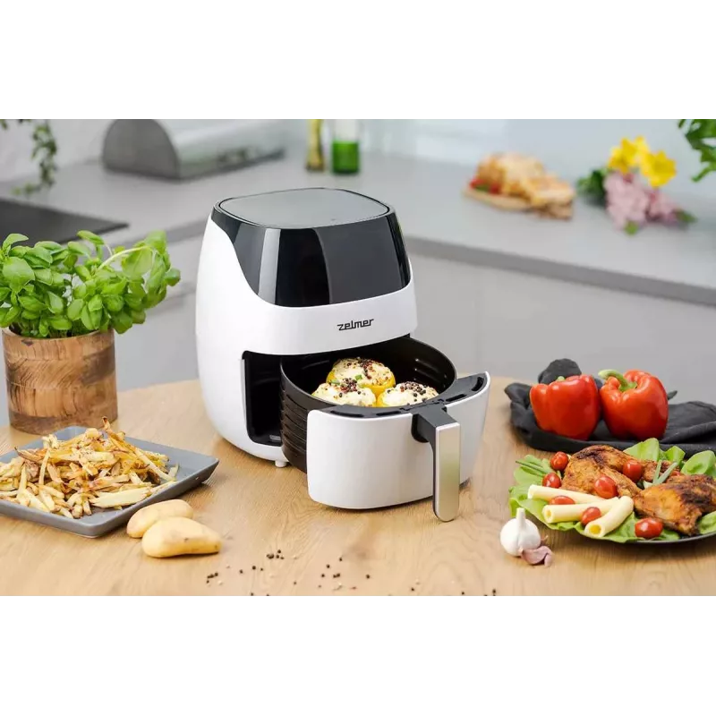 Zelmer ZAF5501W freidora de aire sin aceite, 5L, 1500W, panel táctil digital, blanca