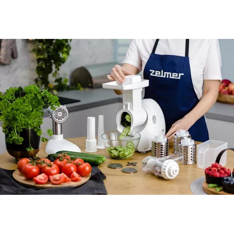Zelmer ZMM4050B Picadora de carne 1900W con 3 discos, embutidora, juego de kubbe y cortador de verduras