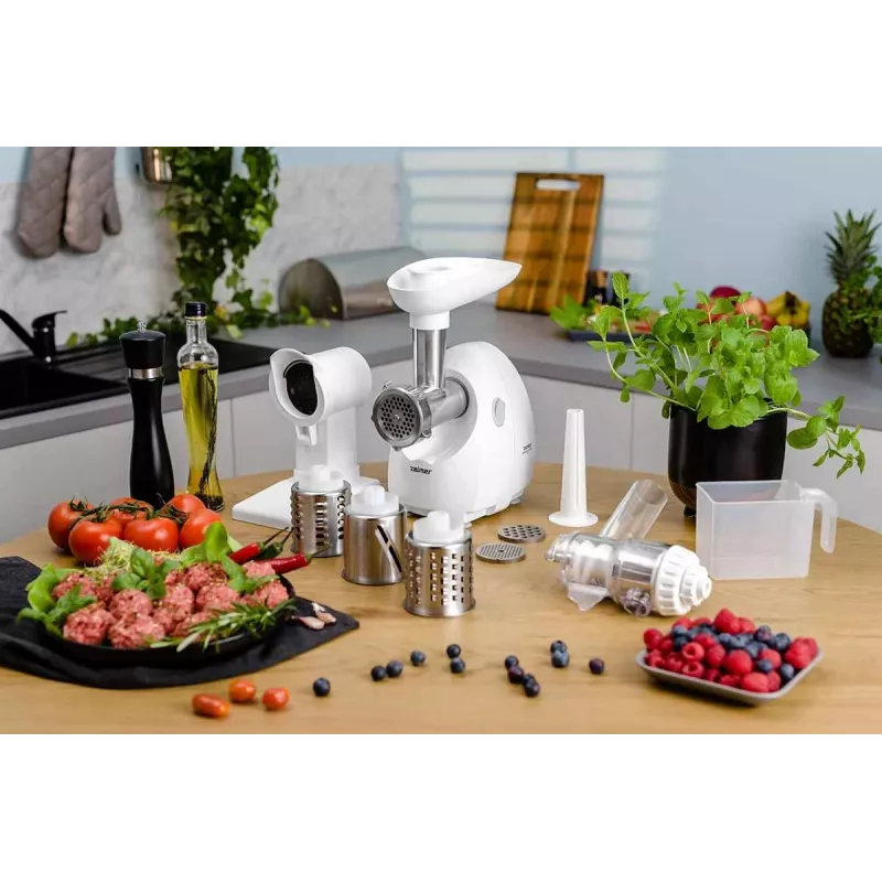 Zelmer ZMM4050B Picadora de carne 1900W con 3 discos, embutidora, juego de kubbe y cortador de verduras