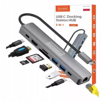 ZENWIRE HUB81 Adaptador multipuerto USB-C 8 en 1 HDMI 2.0 4K 60Hz Gigabit Ethernet 1000Mbps