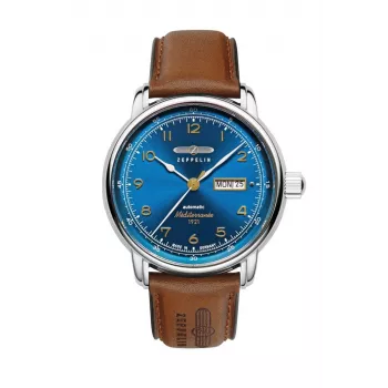 Zeppelin Mediterranee 96643 Reloj de cuarzo para hombre, 40mm, esfera azul, correa de piel azul