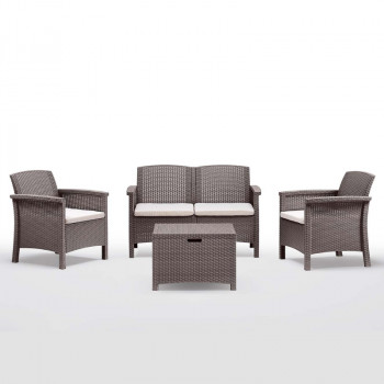 BICA Conjunto de muebles de balcón Venezia para 2 personas – Resina efecto ratán marrón, 2 sillones + mesa de centro, protección UV, cojines incluidos
