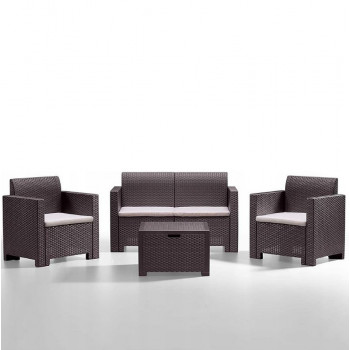 BICA Conjunto de muebles de jardín Nebraska 2 marrón – 2 sillones y mesa de centro, efecto ratán, resistente a los rayos UV