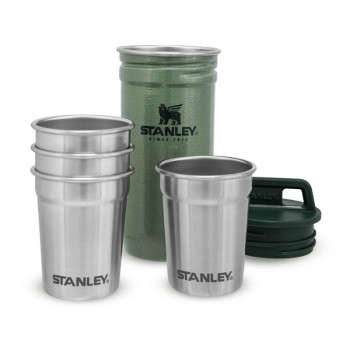 STANLEY Set de vasos de vodka Adventure, 4 vasos 59mL con soporte de almacenamiento verde