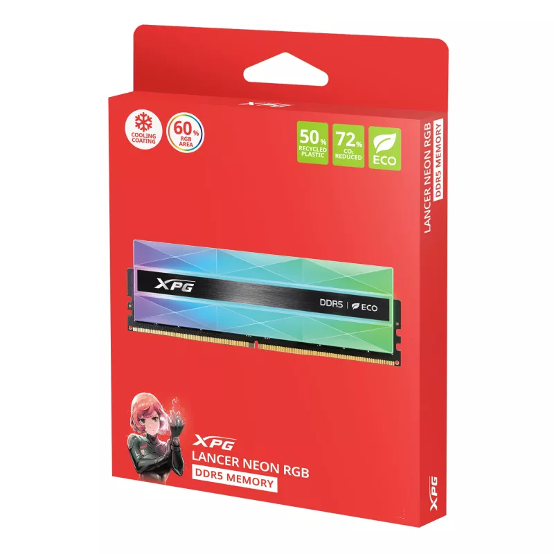 DIMM 32 GB DDR5-6400 (2x 16 GB) Dual-Kit, memoria RAM plateada, AX5U6400C3216G-DCLANRSG, Lancer Neon RGB, INTEL XMP, AMD EXPO