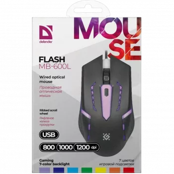 Ratón DEFENDER FLASH MB-600L ÓPTICO LED 1200dpi 4P