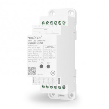 MiBoxer TZ5 controlador LED 5 en 1 para carril DIN, Zigbee 3.0 + RF, 12 A/canal, 20 A total