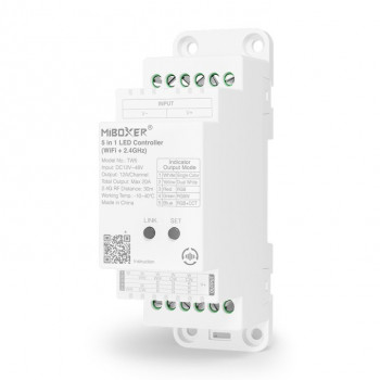MiBoxer TW5 controlador LED 5 en 1 para carril DIN, WiFi + RF, 12 A/canal, 20 A total
